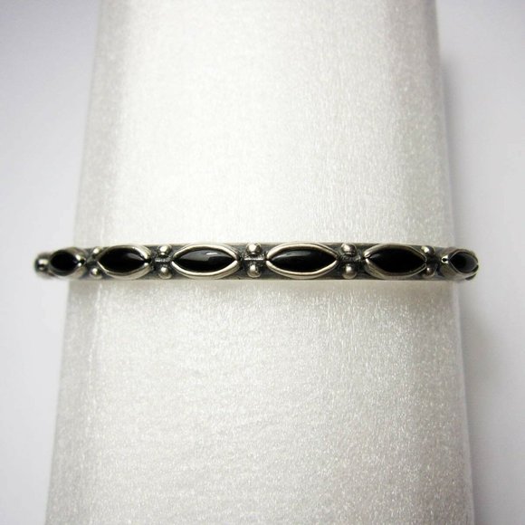 New Chan luu Bangle Cuff 925 Sterling Silver Open Black Onyx Bangle Cuff - Picture 1 of 5